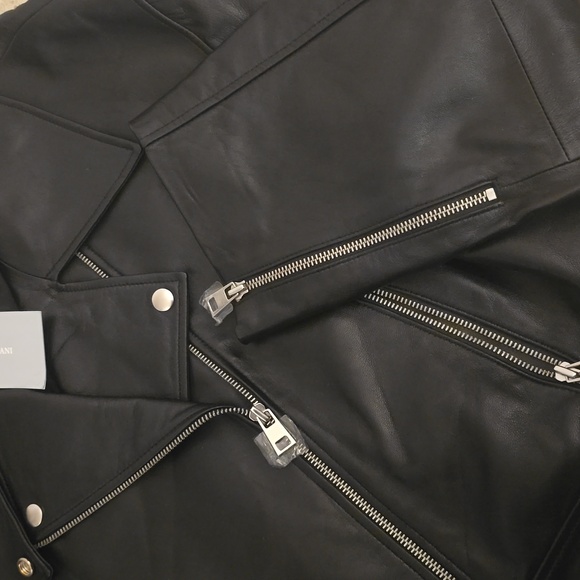 Antonio Melani Black Leather Jacket Biker Moto Silver Zippers New XL Retro 90s - Picture 6 of 11